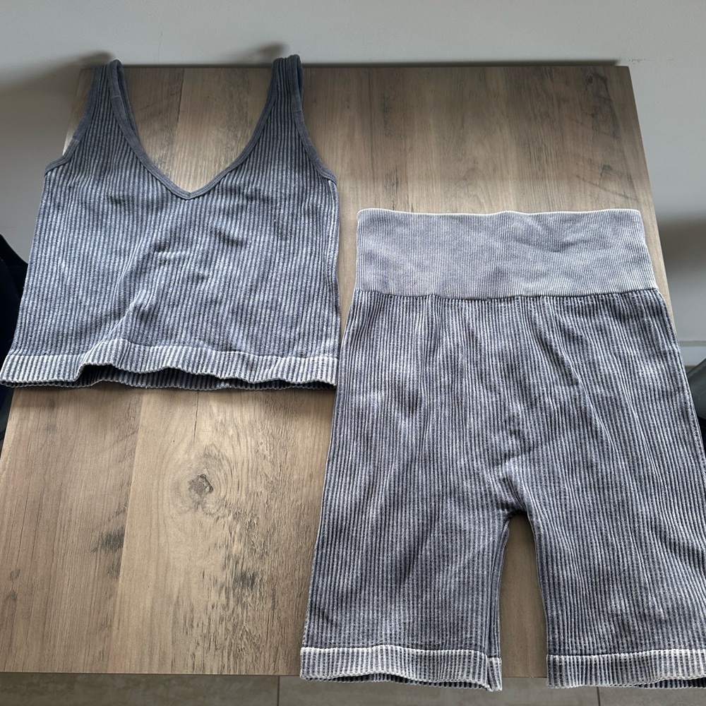Two Piece Athleisure Set | Ribbed Biker Shorts and Top